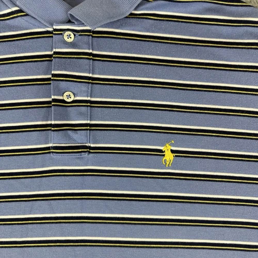 Polo Ralph Lauren Polo Shirt‎ Men's Large Blue Striped Yellow Pony Preppy